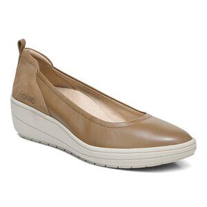 Vionic Jacey Leather Slip-on Wedge Comfort Shoes Toffee Beige size 6